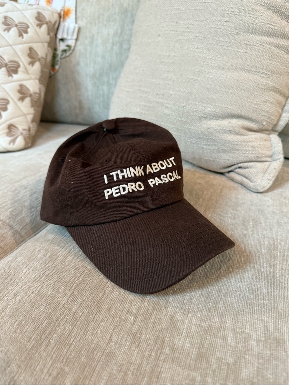 Brown 'I Think About Pedro Pascal' Embroidered Baseball Cap - Picture 2 of 3